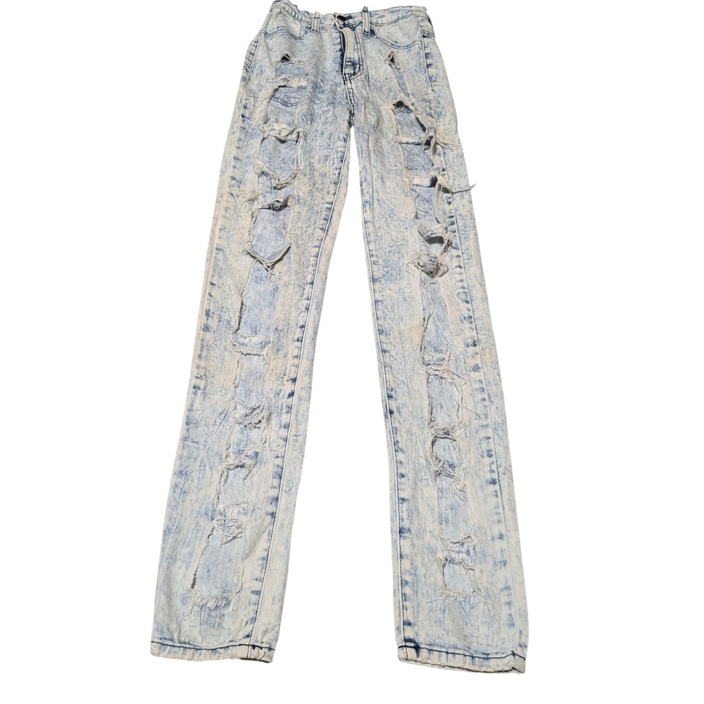 Aphrodite Jeans Womens 5 Light Blue Acid Wash Distressed Shredded Straight Leg